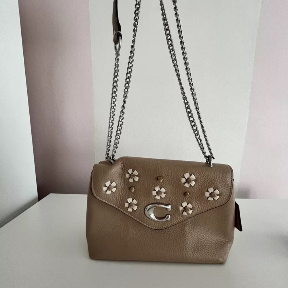 Coach Tan Crossbody Bag with Floral Accents